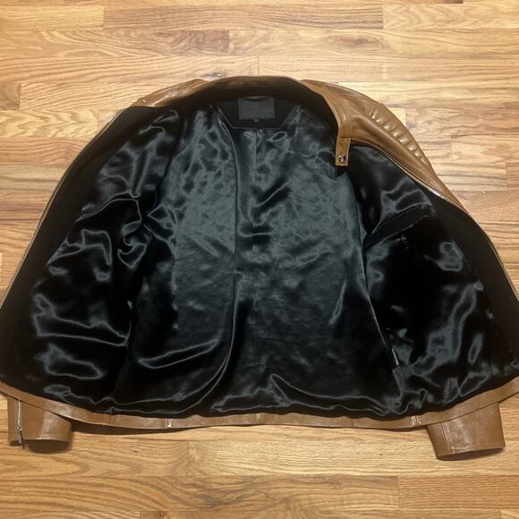 Cadogan Jaxon Men's Leather Biker Jacket In Sienna Brown Size Large - Picture 11 of 16